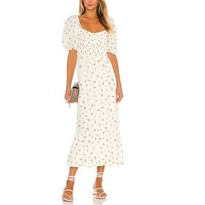 Faithfull The Brand Gianna Puff Sleeve Midi Floral Linen Dress White Size Medium